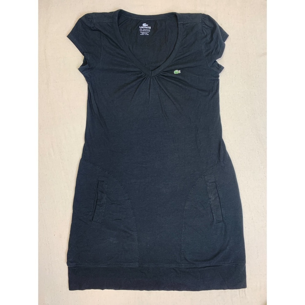 Lacoste Black Pima Cotton V neck mini dress 34